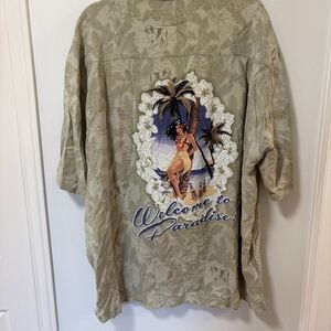 Big Dogs resortwear hawaiian button-down short sleeve shirt green size XL beach